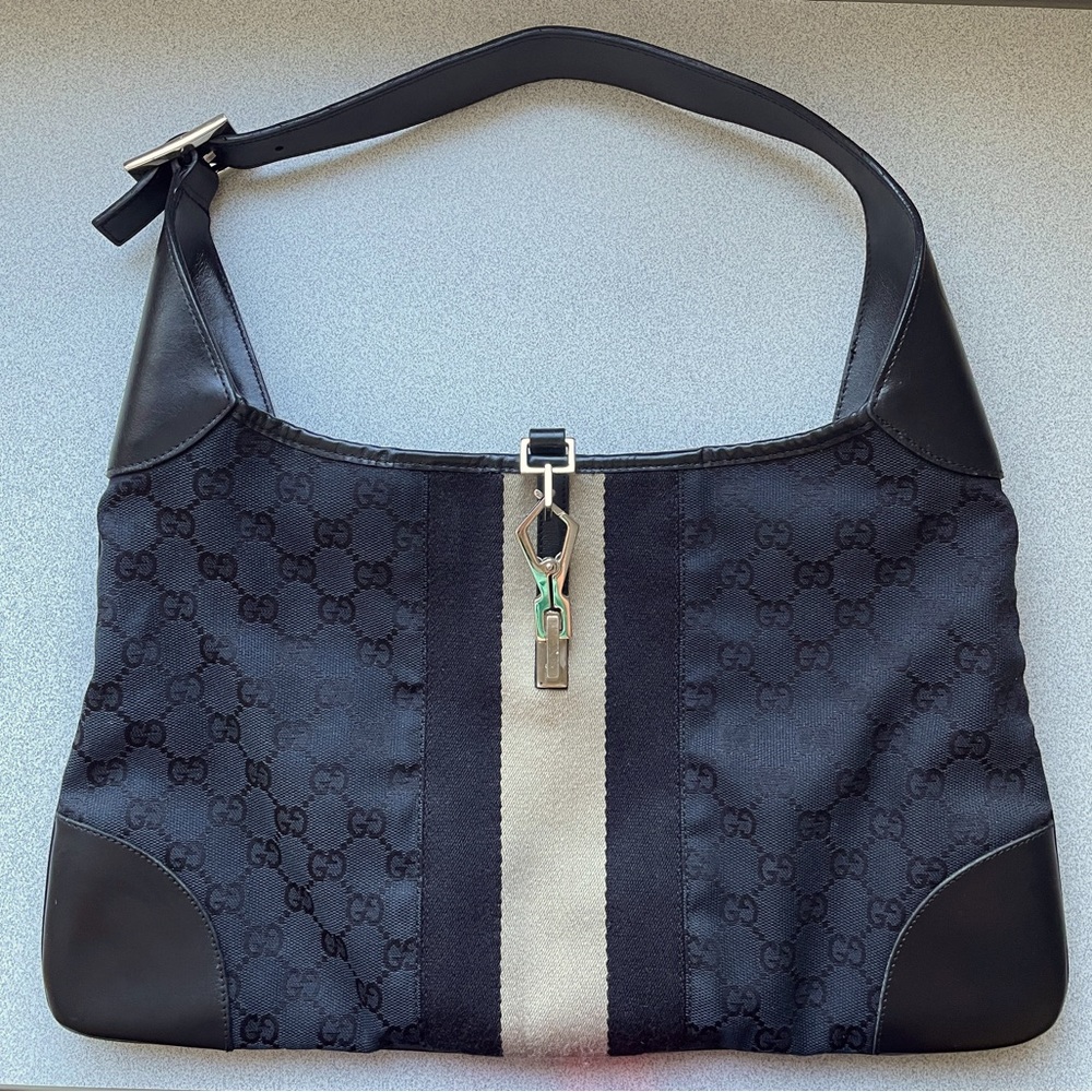 Authentic Gucci Jackie O Vintage Black Cream Hobo Handbag